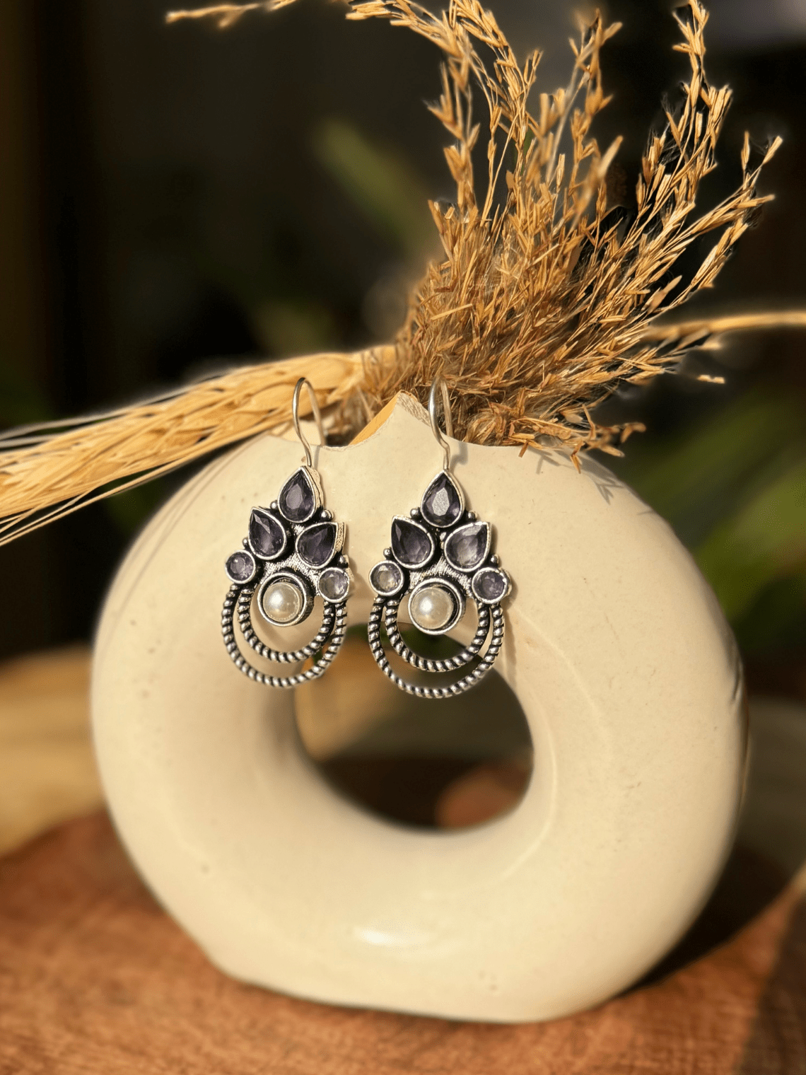Polki German Silver Earrings with Pearl - Chowkhat Lifestyle