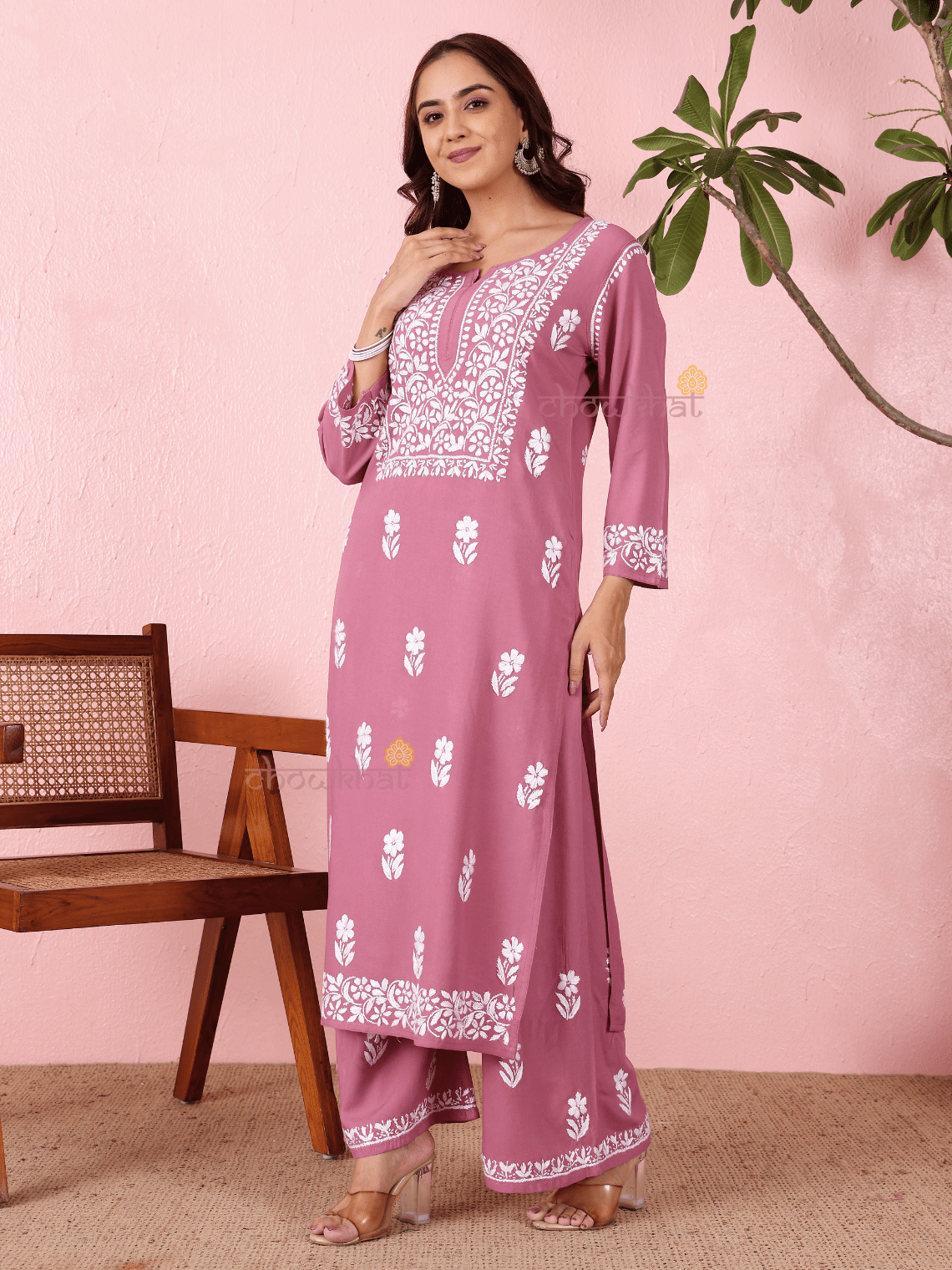 Lara Premium Rayon Straight Chikankari Kurti & Palazzo Set - Chowkhat Lifestyle