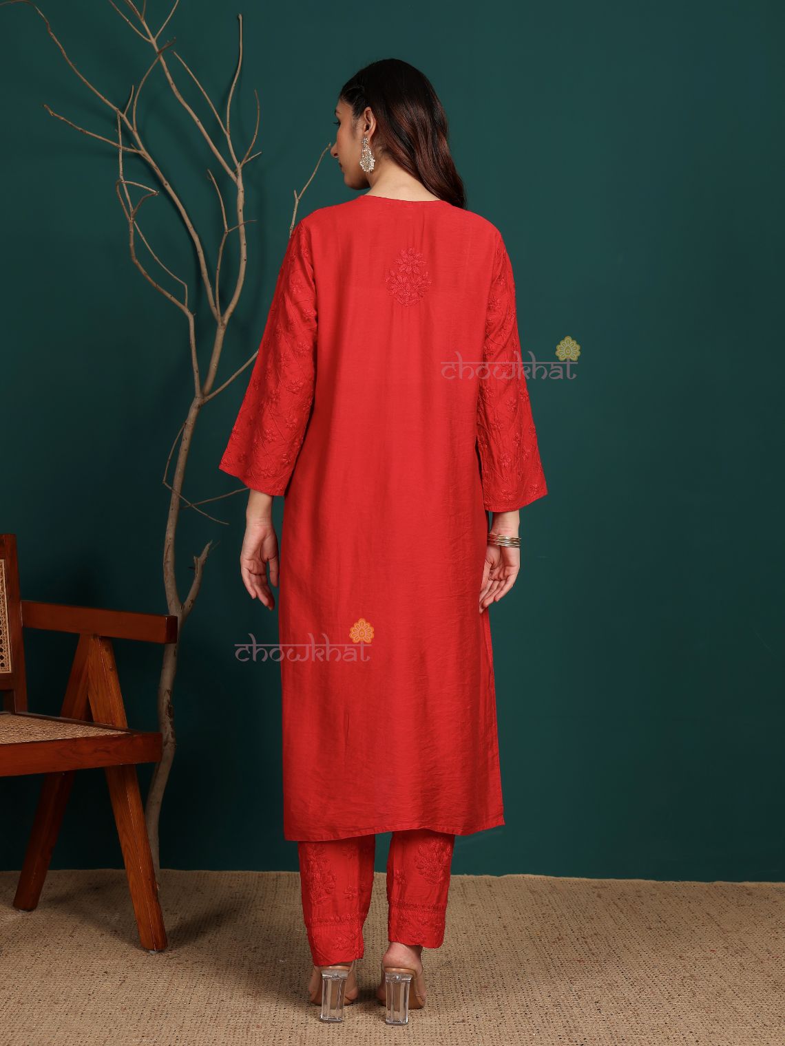 Ruhani Premium Chanderi Chikankari Kurti & Palazzo Set