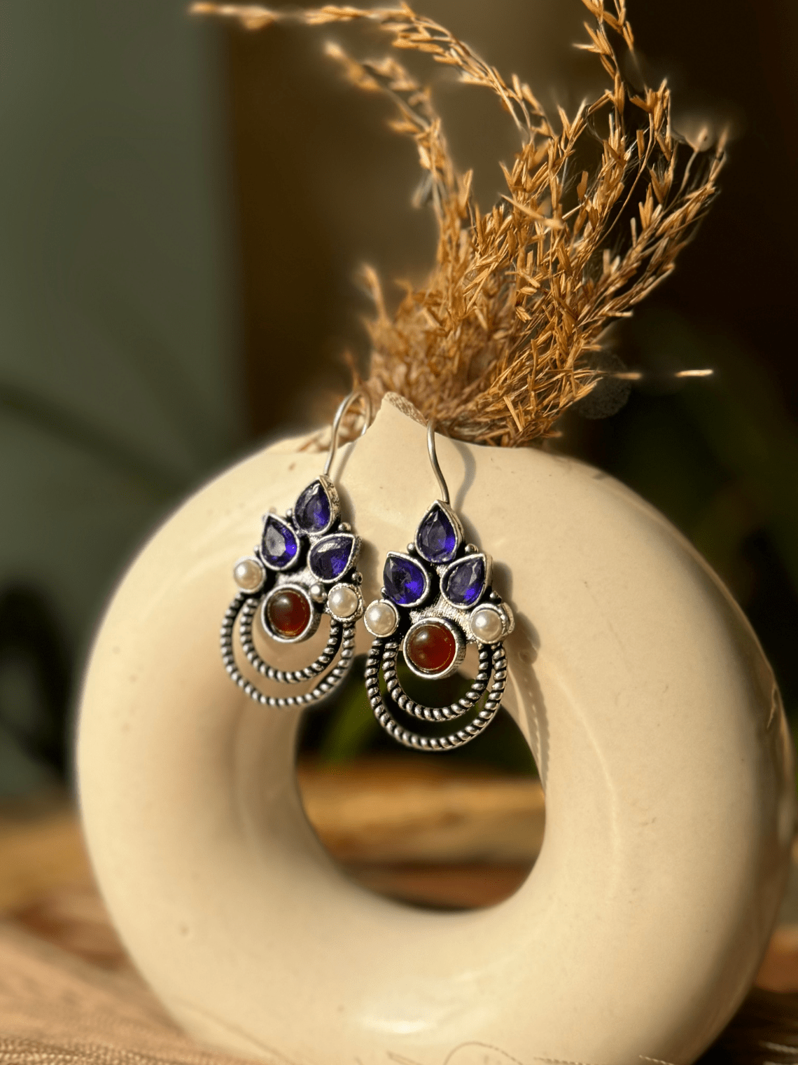 Polki German Silver Earrings with Pearl - Chowkhat Lifestyle