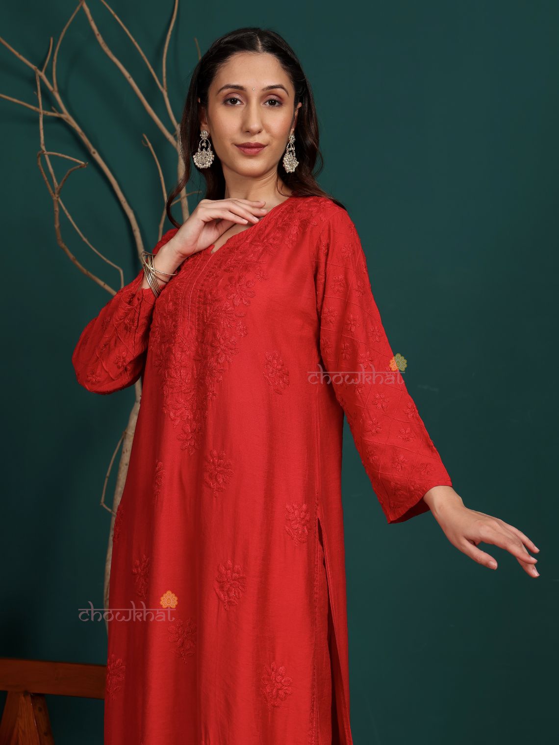 Ruhani Premium Chanderi Chikankari Kurti & Palazzo Set
