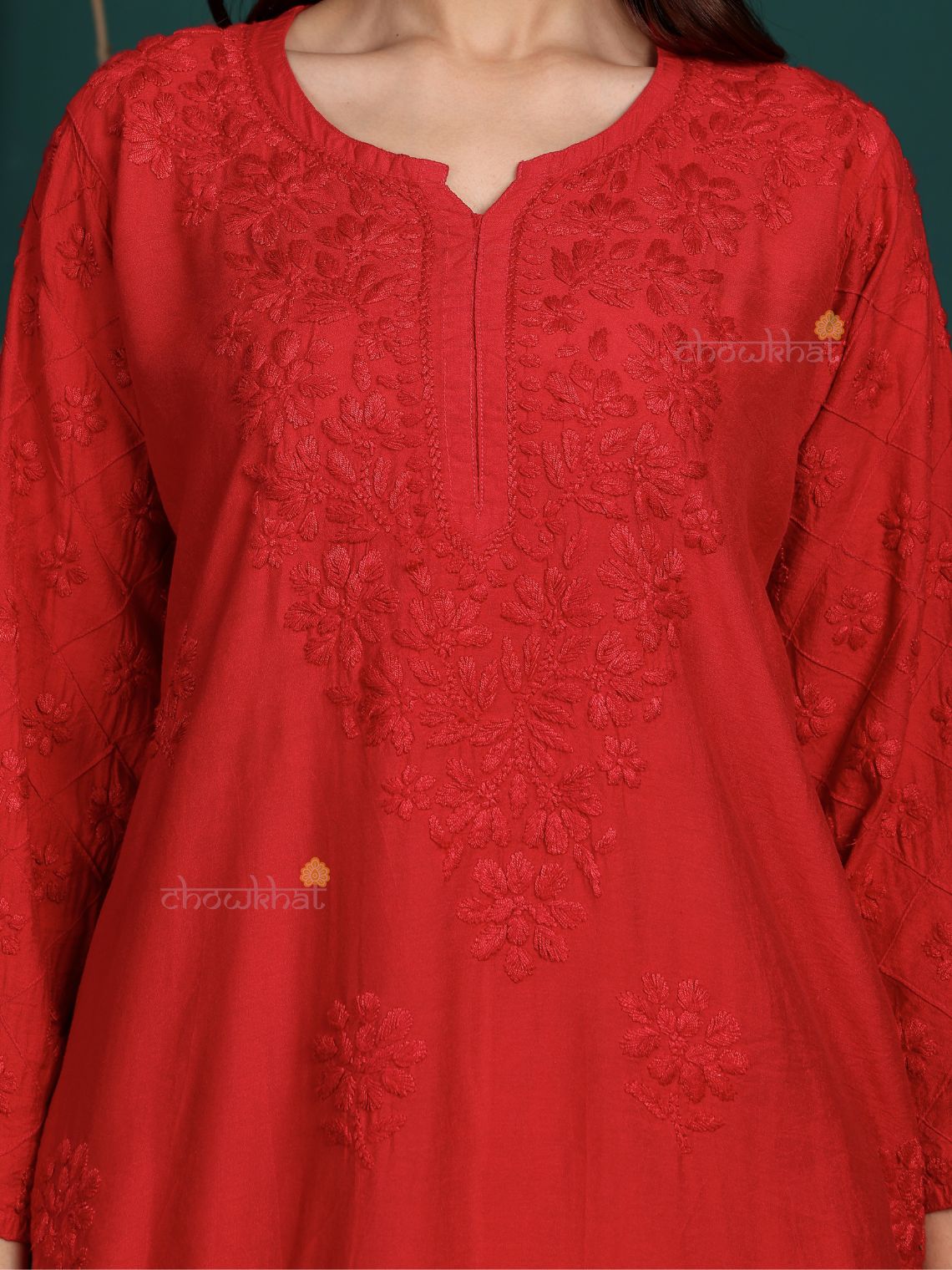 Ruhani Premium Chanderi Chikankari Kurti & Palazzo Set