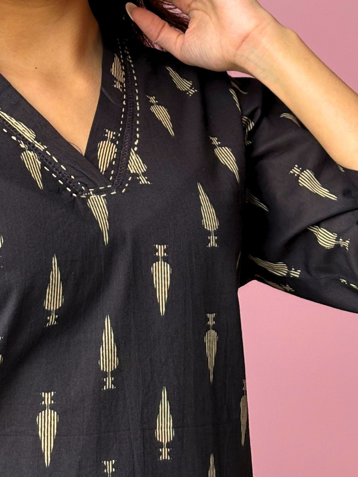 Meher Hand Printed Cotton Kurti With Handwork - Chowkhat Lifestyle
