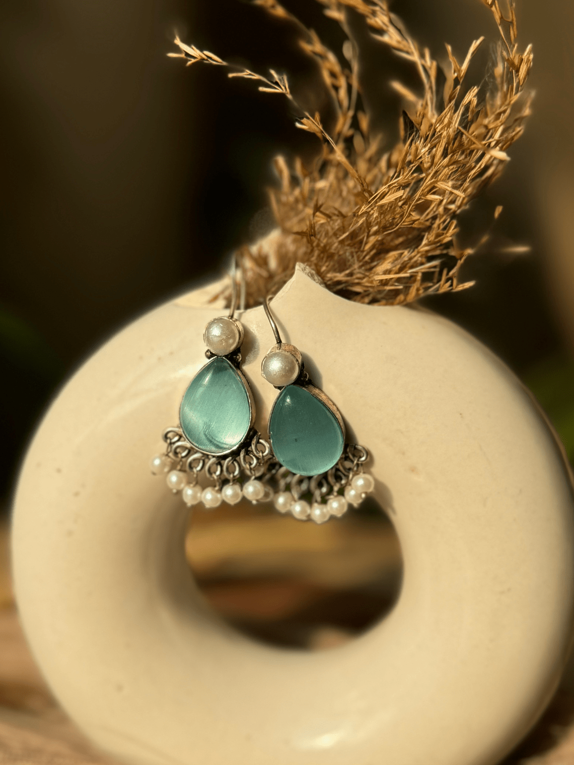 German Silver Pearl Hanging Earrings - Chowkhat Lifestyle