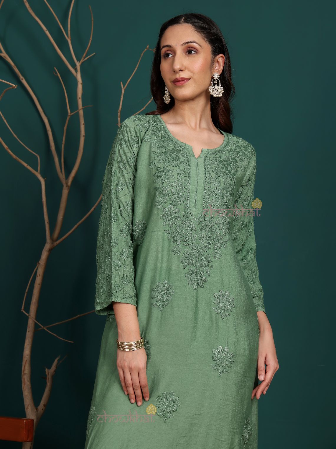 Ruhani Premium Chanderi Chikankari Kurti & Palazzo Set