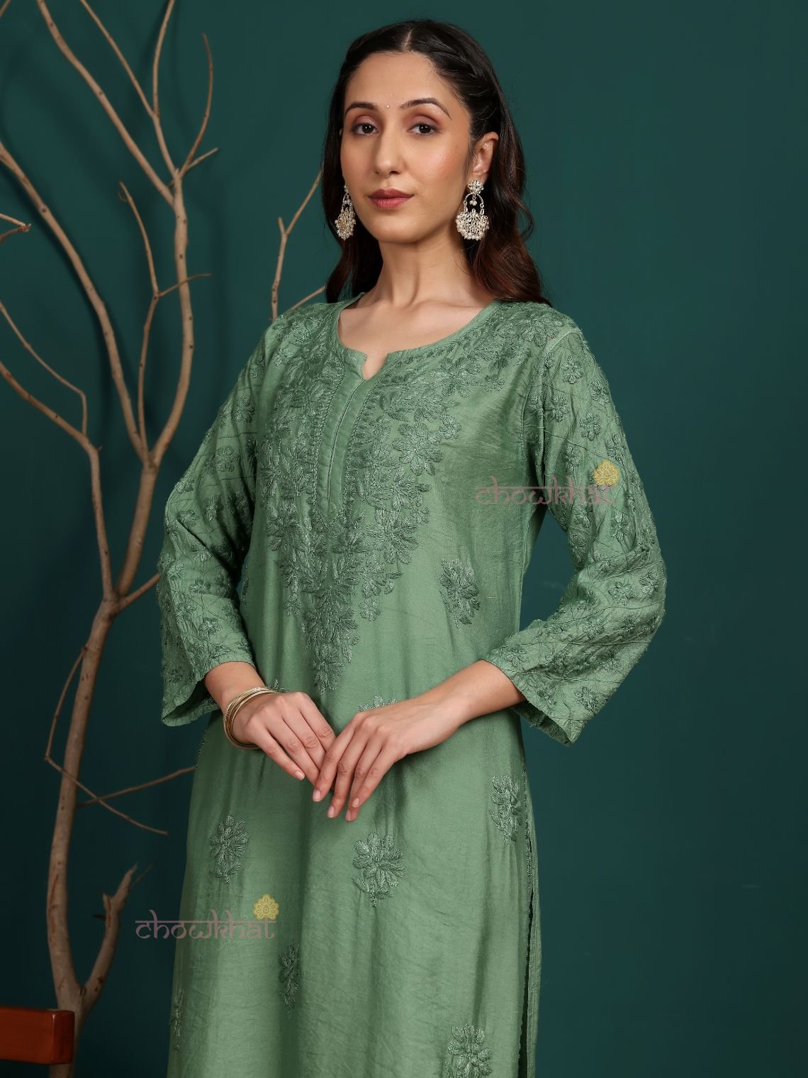 Ruhani Premium Chanderi Chikankari Kurti & Palazzo Set - Chowkhat Lifestyle