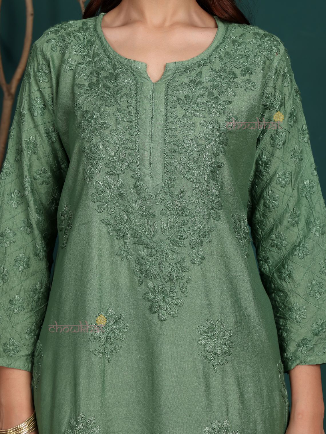 Ruhani Premium Chanderi Chikankari Kurti & Palazzo Set