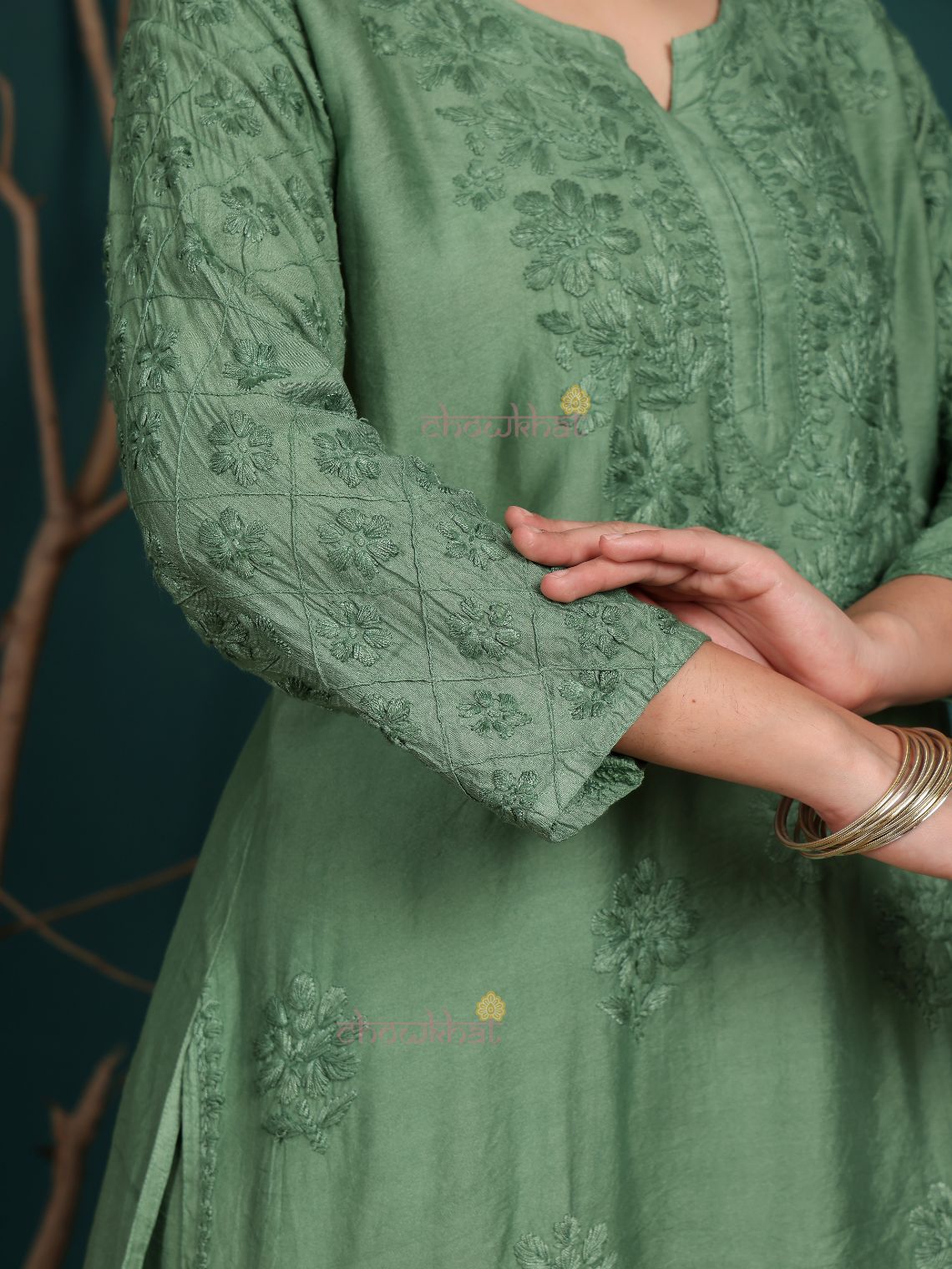 Ruhani Premium Chanderi Chikankari Kurti & Palazzo Set