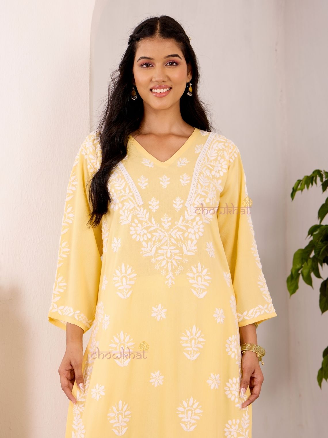 Navya Rayon Straight Chikankari Kurti with Lace - Chowkhat Lifestyle
