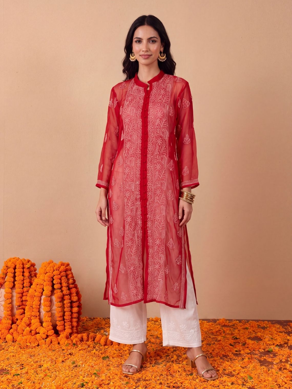 Bindiya Georgette Chikankari Long Kurti - Chowkhat Lifestyle