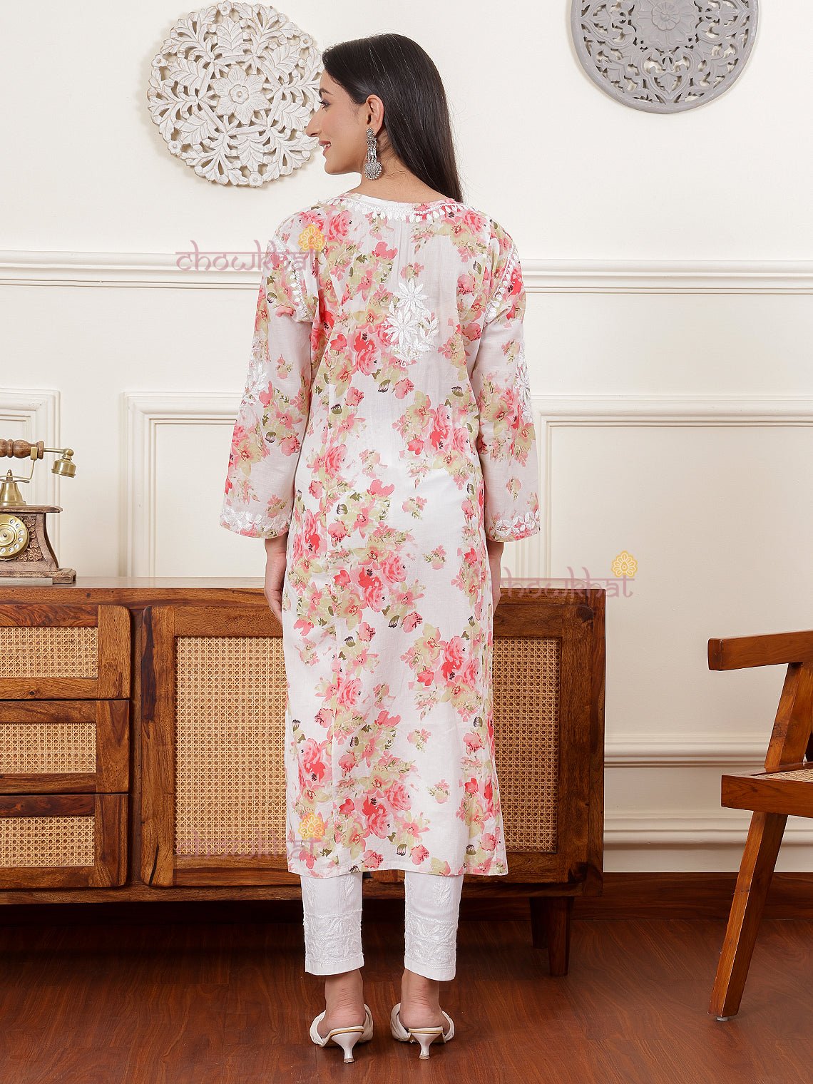 Ahika Nyra Cut Mul Cotton Chikankari Kurti - Chowkhat Lifestyle