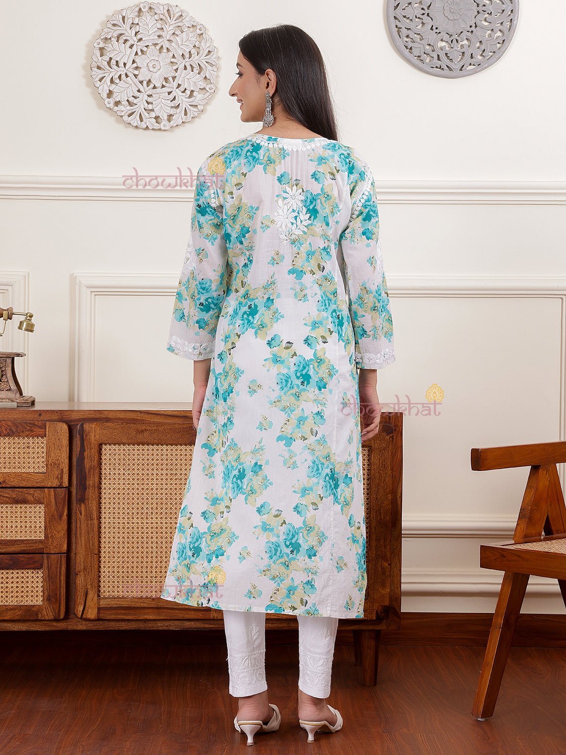 Ahika Nyra Cut Mul Cotton Chikankari Kurti - Chowkhat Lifestyle