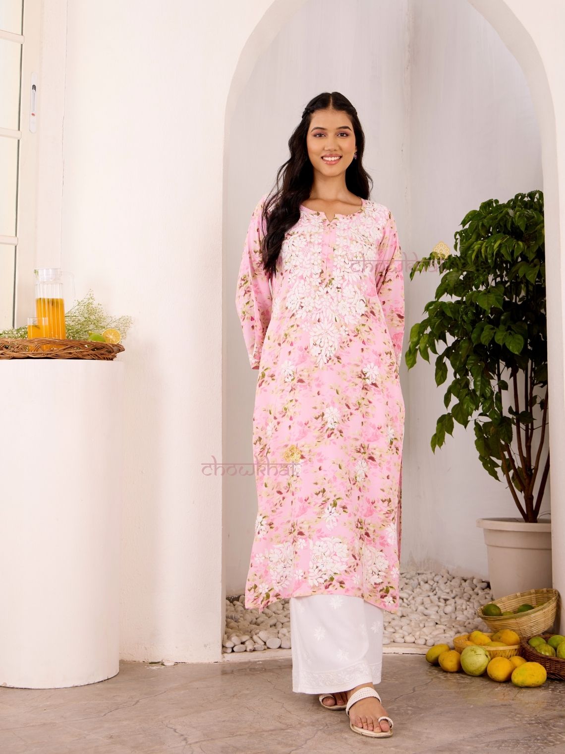 Ishani Rayon Printed Straight Chikankari Kurti
