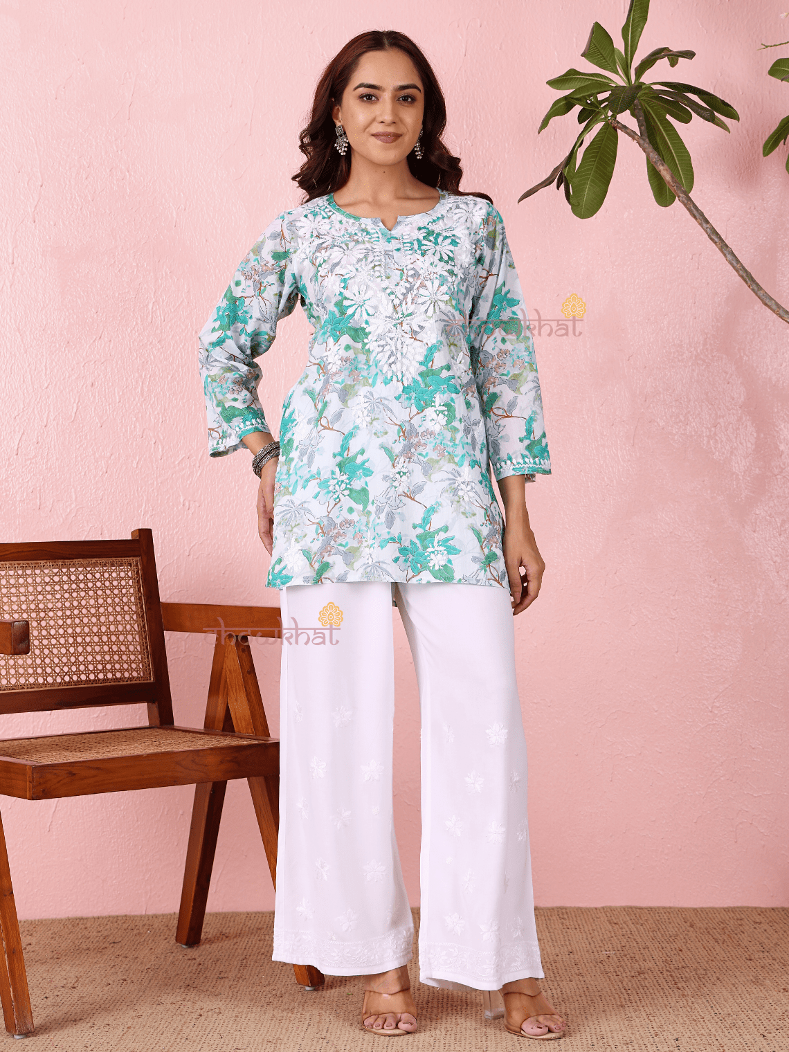 Sara Mul Cotton Straight Short Chikankari Kurti - Chowkhat Lifestyle