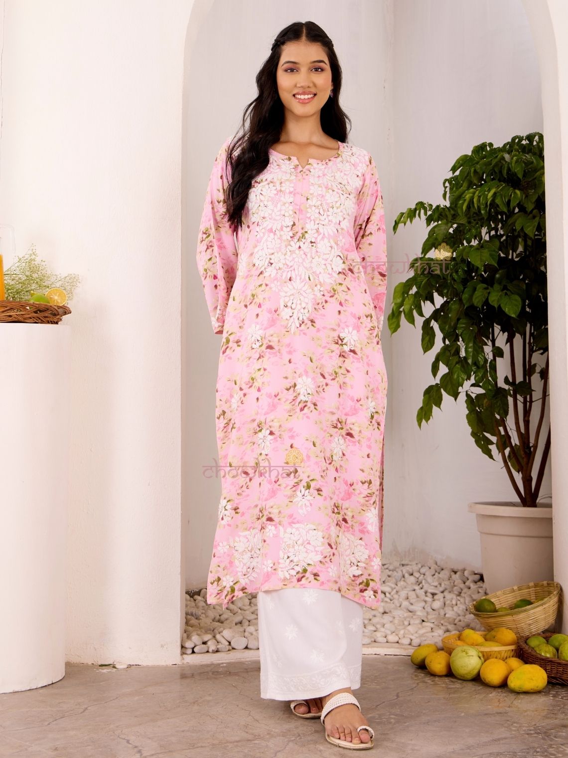Ishani Rayon Printed Straight Chikankari Kurti - Chowkhat Lifestyle
