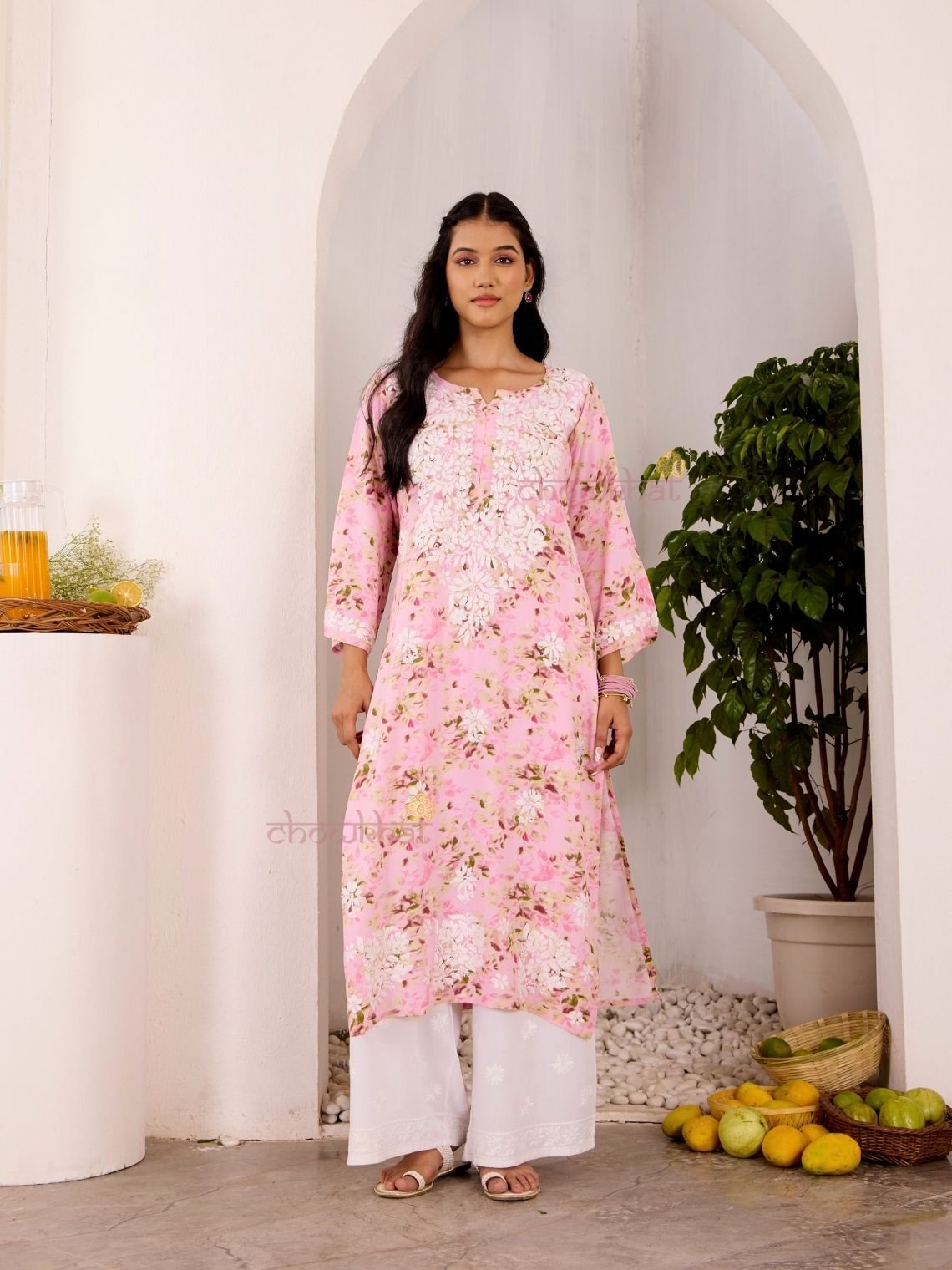 Ishani Rayon Printed Straight Chikankari Kurti - Chowkhat Lifestyle
