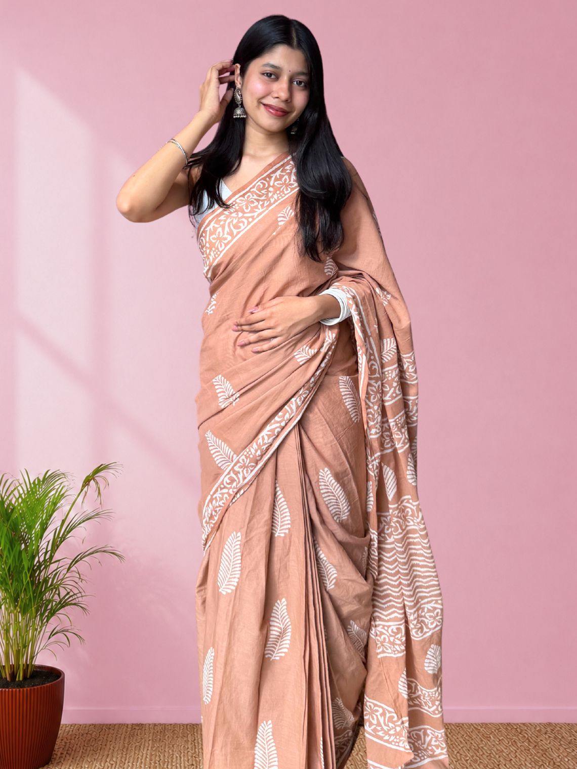 Reet Pre- Draped Hand Block Mul Cotton Saree - Chowkhat Lifestyle