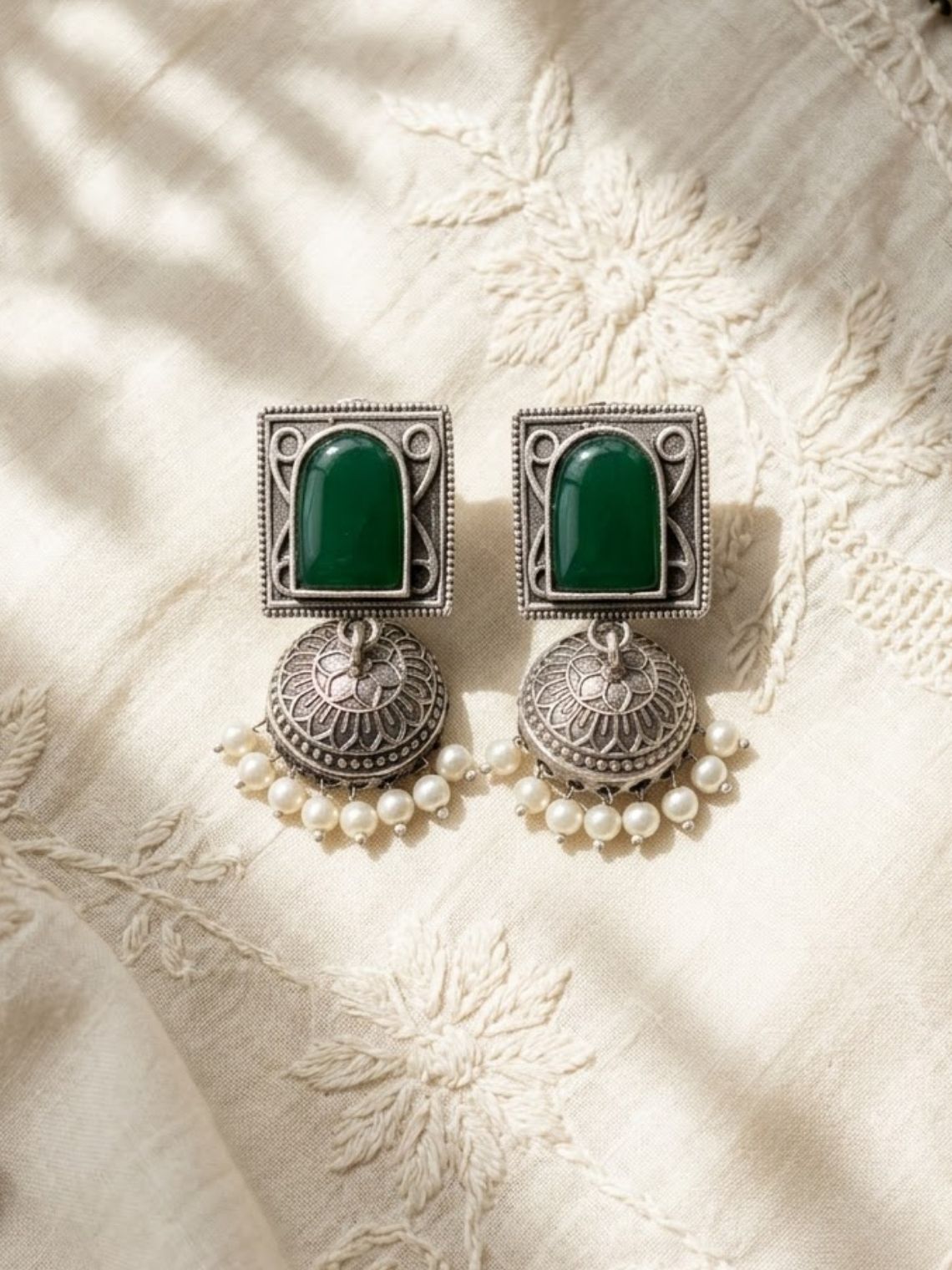 Ember Square German Silver Jhumki Earrings - Chowkhat Lifestyle