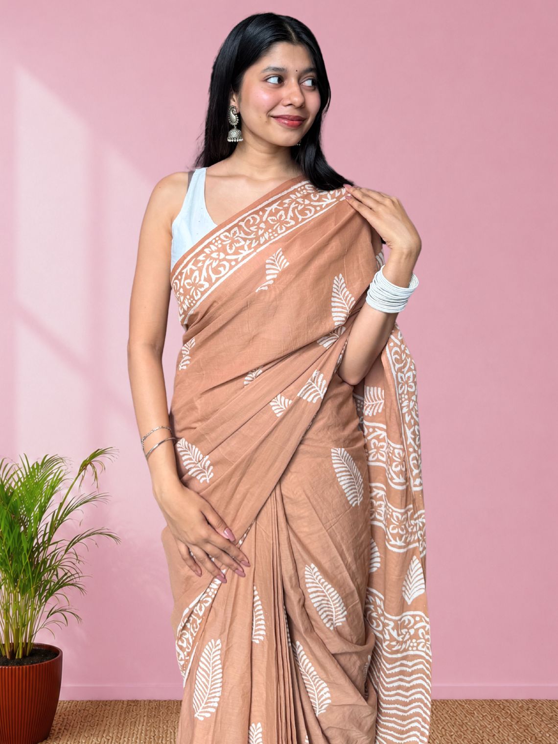 Reet Pre- Draped Hand Block Mul Cotton Saree - Chowkhat Lifestyle