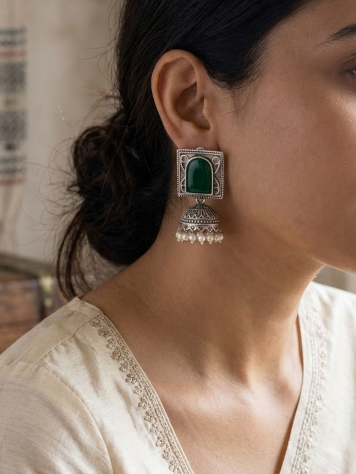 Ember Square German Silver Jhumki Earrings - Chowkhat Lifestyle
