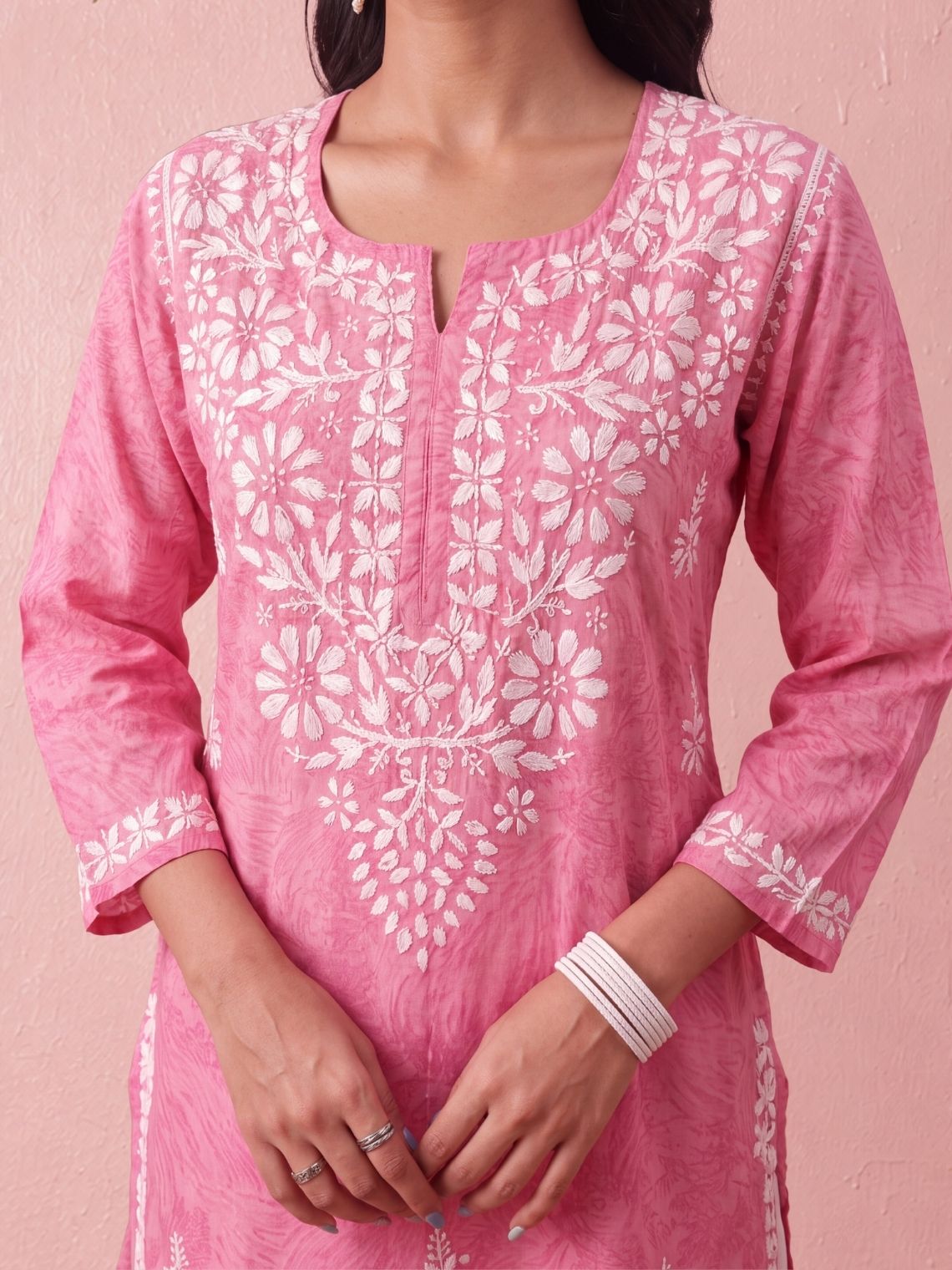 Yana Mul Cotton Short Handprinted Chikankari Kurti - Chowkhat Lifestyle