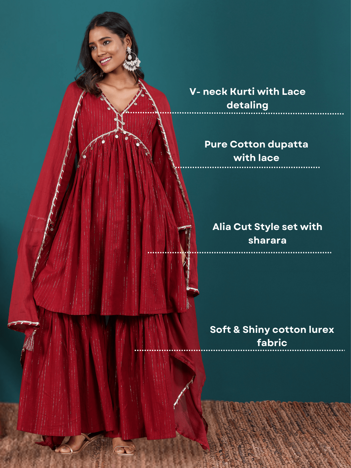 Dhara Lurex Cotton Stitched Suit Set with Handwork - Chowkhat Lifestyle