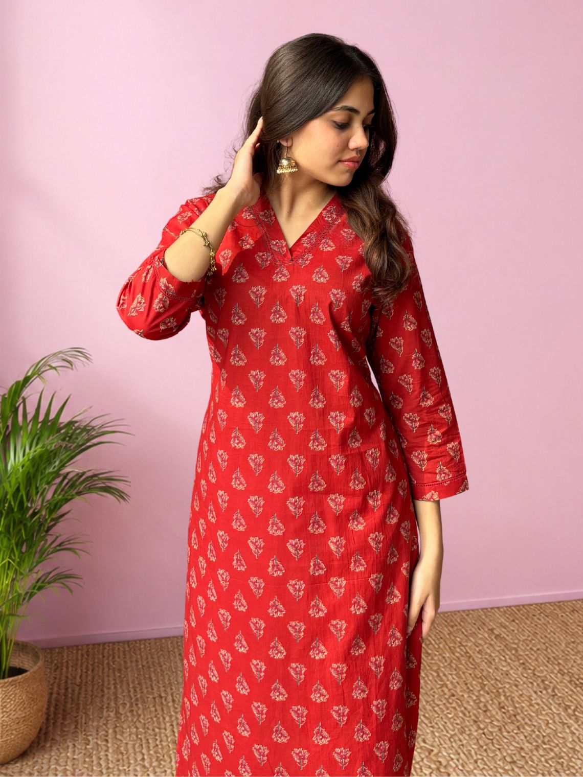 Saaya Hand Printed Cotton Kurti With Handwork - Chowkhat Lifestyle