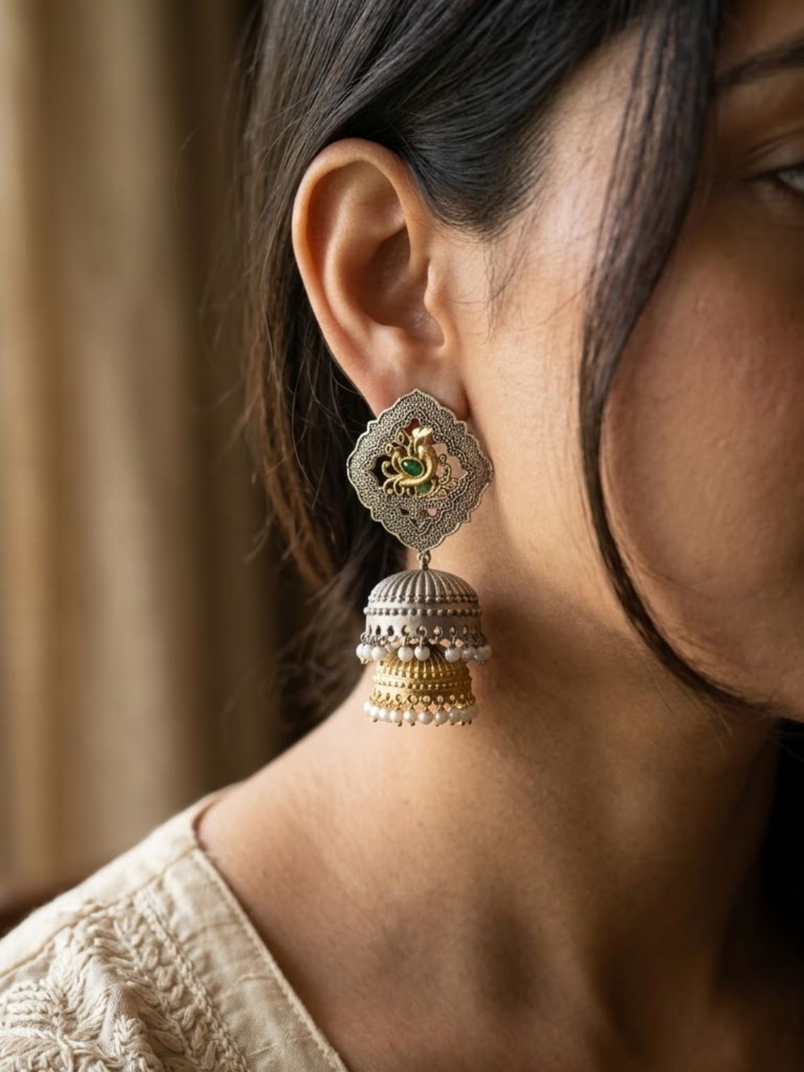 Drizzly German Silver Jumka Earrings - Chowkhat Lifestyle