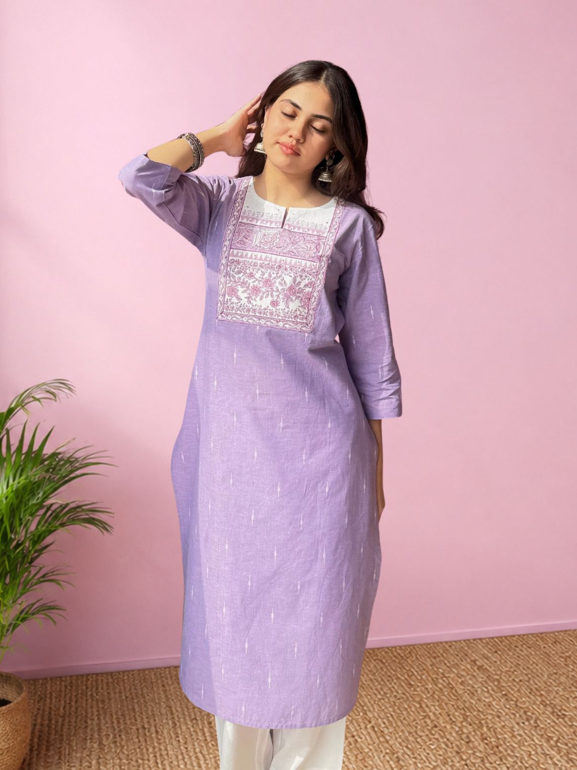 Saanjh Handloom Cotton Straight Kurti with Handwork - Chowkhat Lifestyle