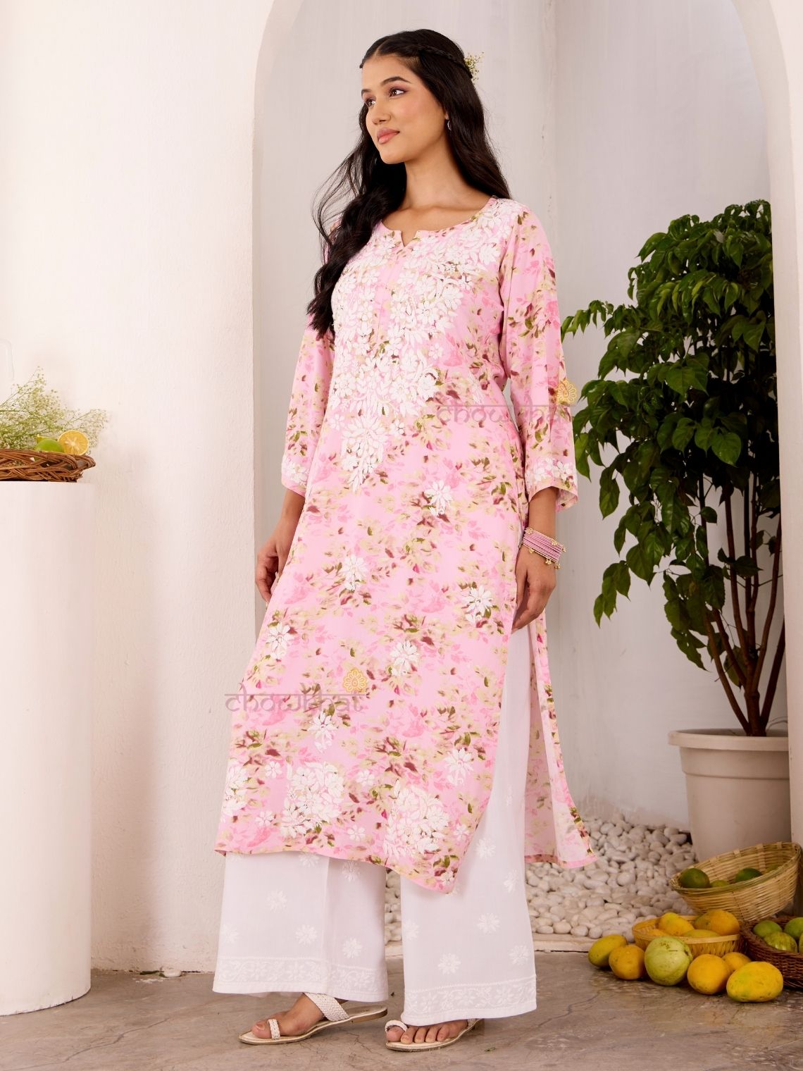 Ishani Rayon Printed Straight Chikankari Kurti - Chowkhat Lifestyle