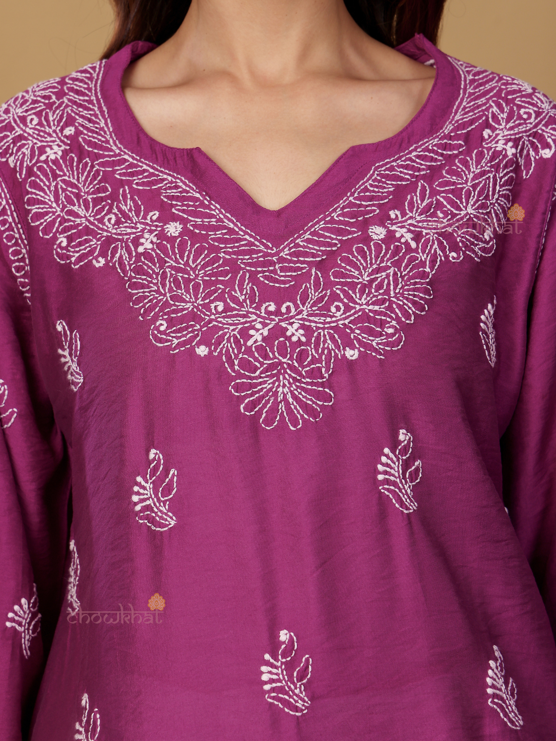 Azha Chanderi Straight Short Chikankari Kurti