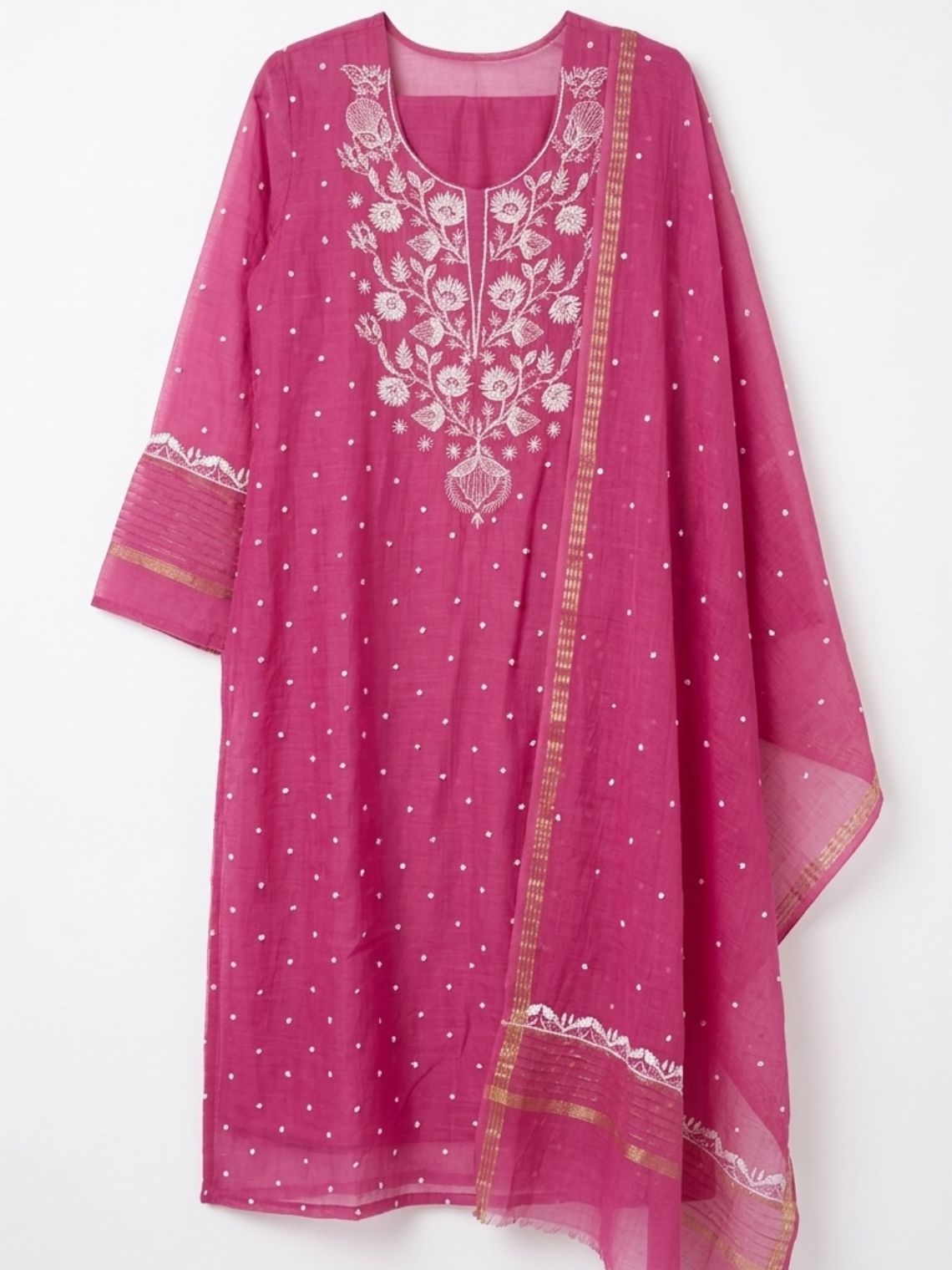 Ghazal Mul Chanderi Unstitched Chikankari & Pearl work Suit Set - Chowkhat Lifestyle