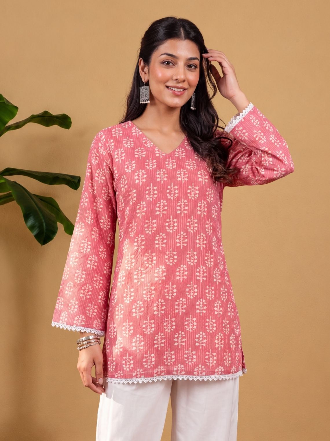 Siya Hand Printed Cotton Kurti with Lace - Chowkhat Lifestyle