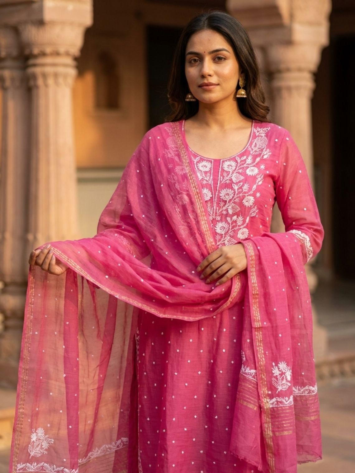 Ghazal Mul Chanderi Unstitched Chikankari & Pearl work Suit Set - Chowkhat Lifestyle