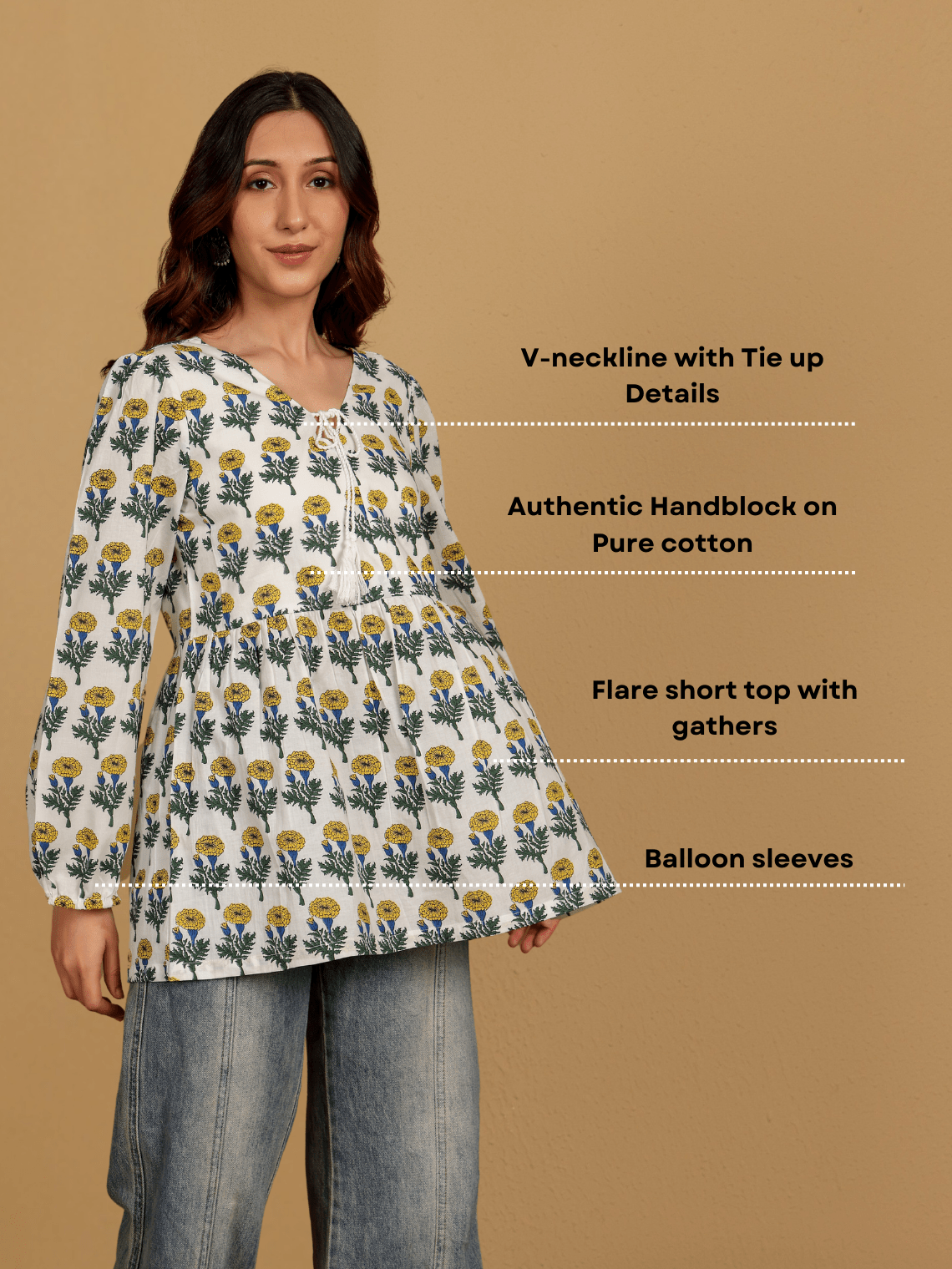 Esha Hand Block Short Cotton Kurti - Chowkhat Lifestyle