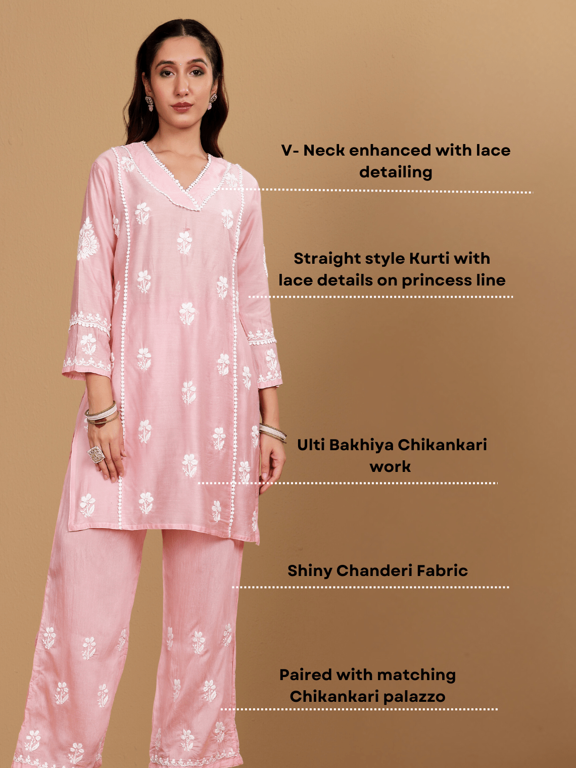 Afreen Premium Chanderi Chikankari Kurti & Palazzo Set with Lace Detaling - Chowkhat Lifestyle