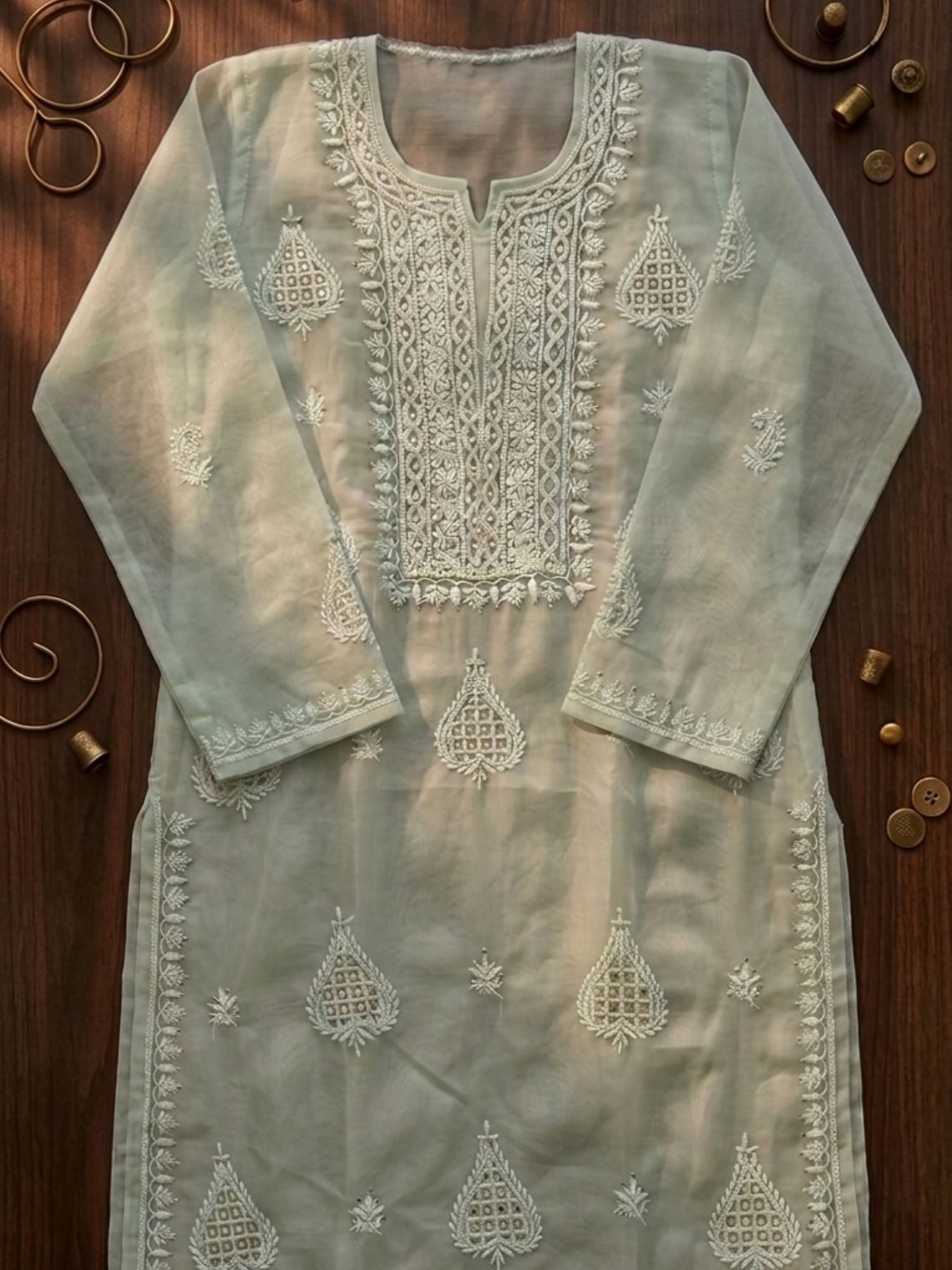 Kashish Organza Unstitched Chikankari & Mukaish Work Suit Set - Chowkhat Lifestyle