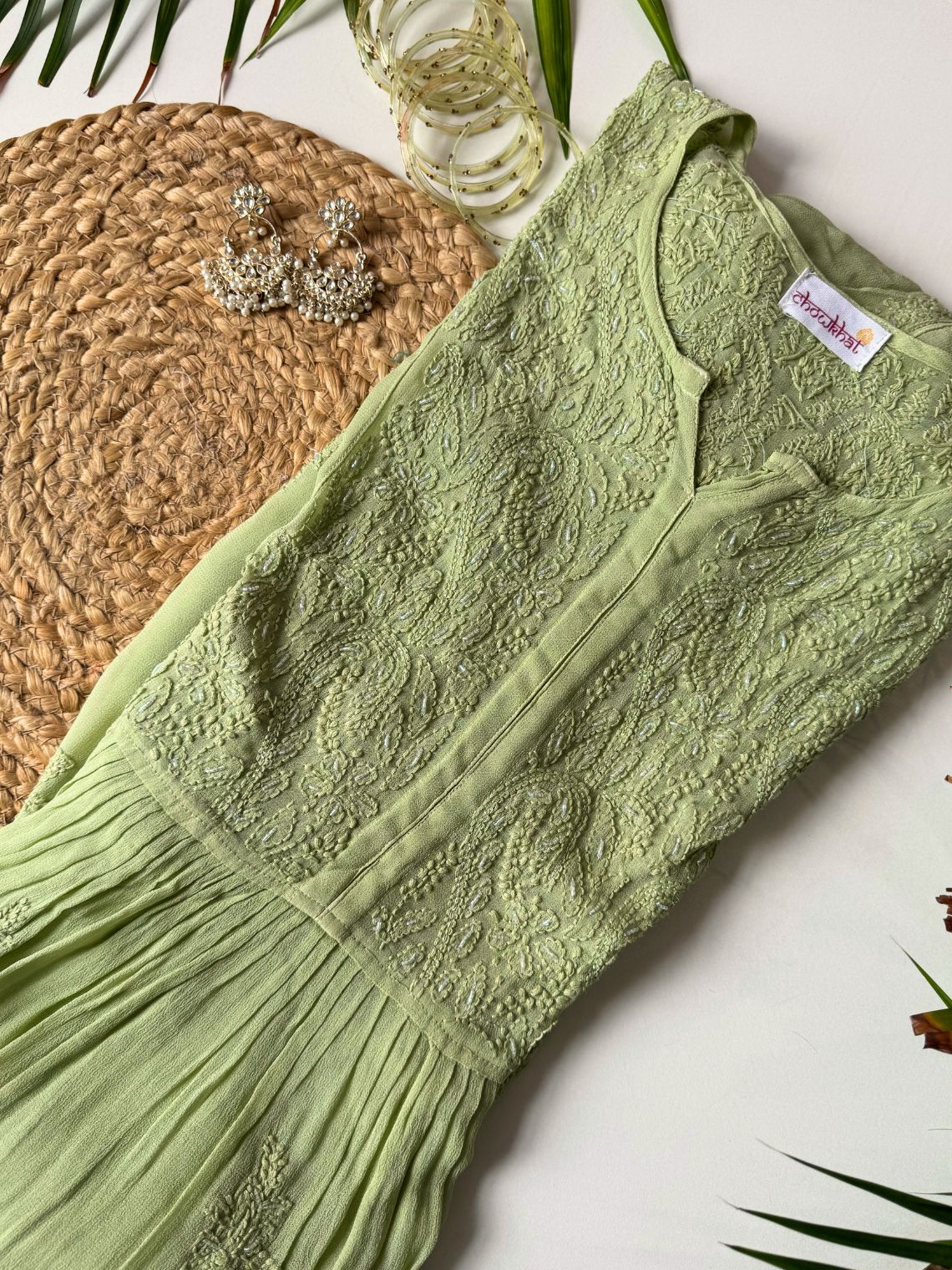Zaavi Viscose Georgette Semi-Stitched Chikankari Kurti with Cutdana Work