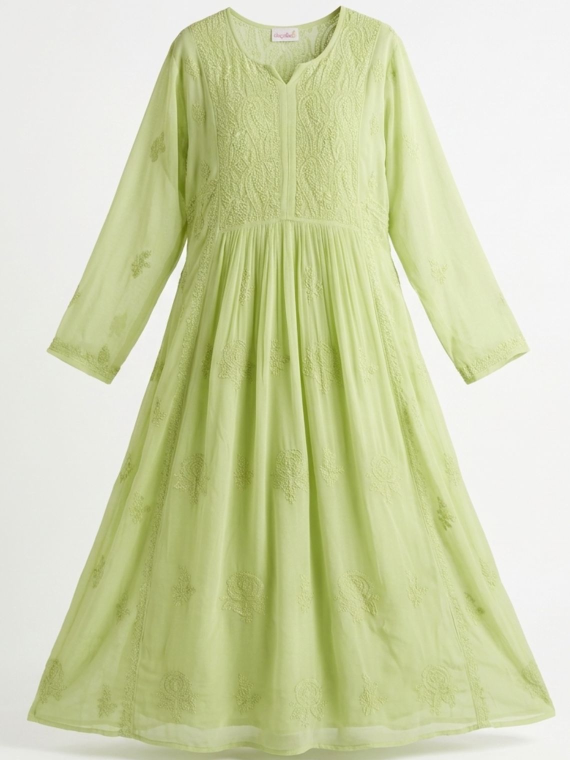 Zaavi Viscose Georgette Semi-Stitched Chikankari Kurti with Cutdana Work