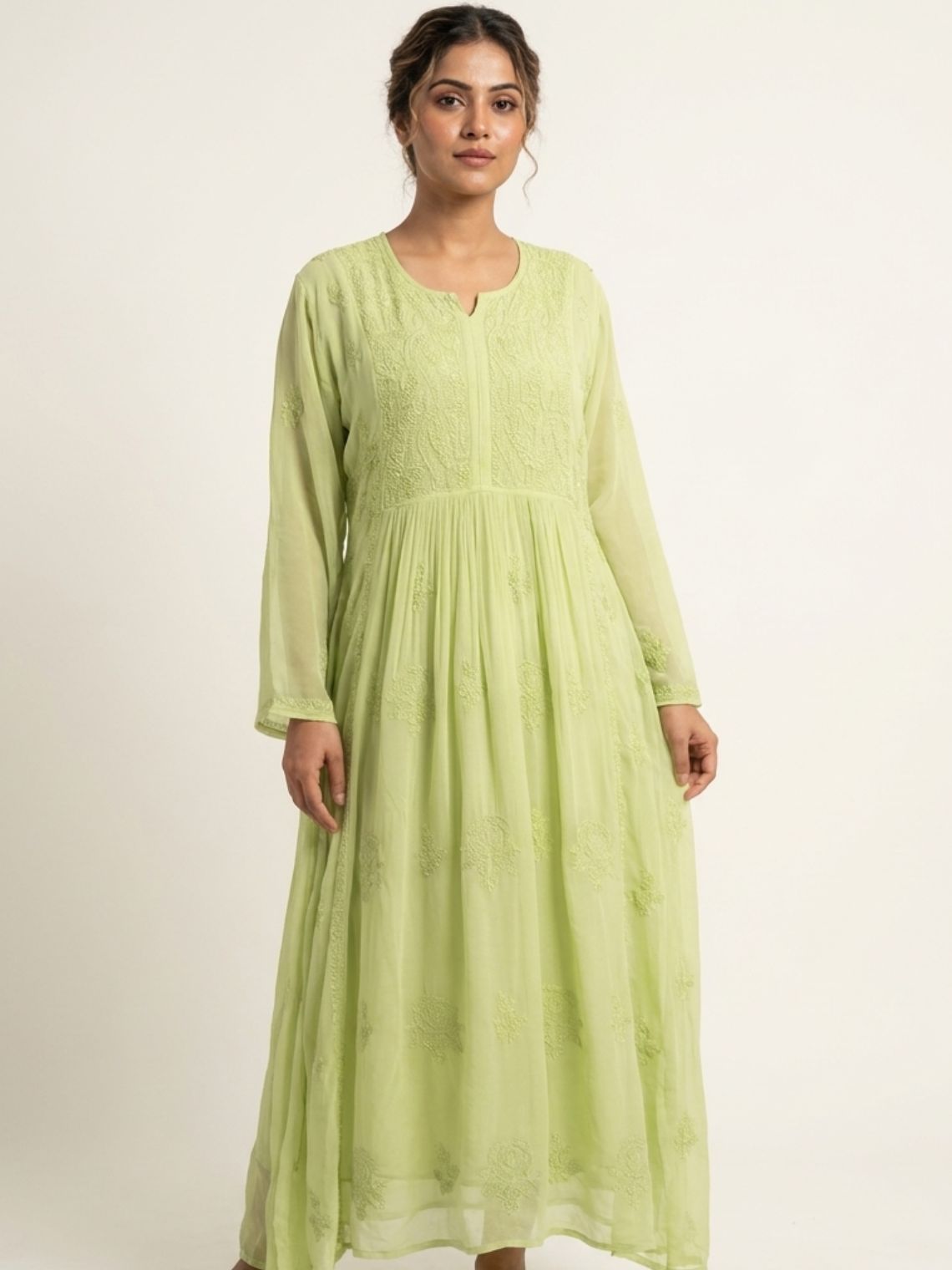 Zaavi Viscose Georgette Semi-Stitched Chikankari Kurti with Cutdana Work