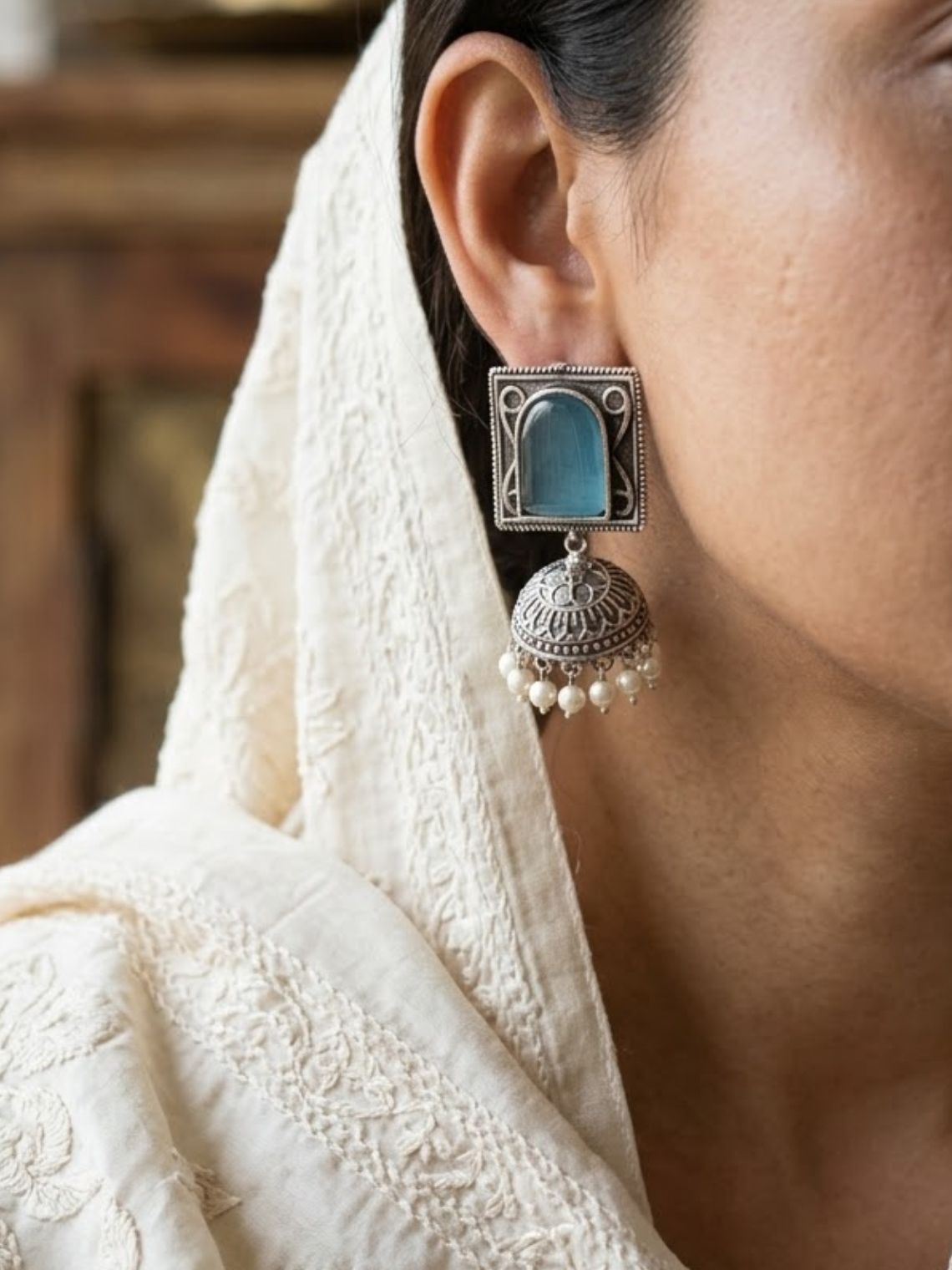 Ember Square German Silver Jhumki Earrings - Chowkhat Lifestyle