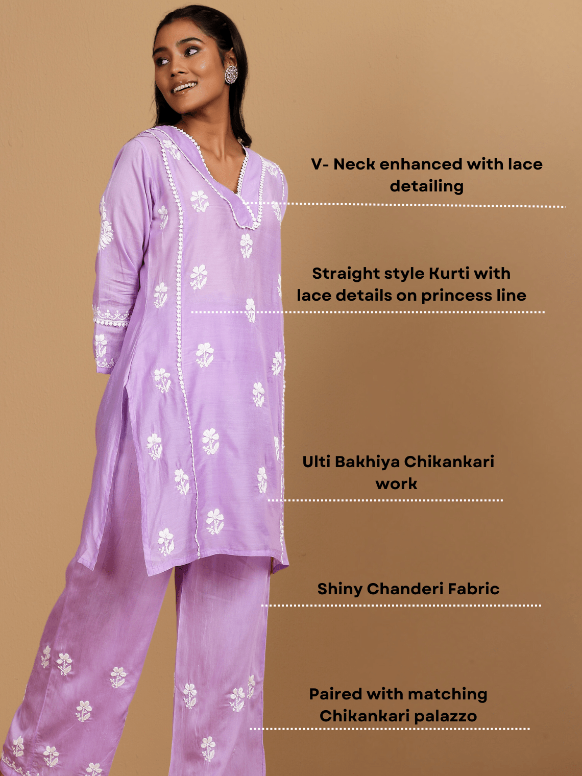 Afreen Premium Chanderi Chikankari Kurti & Palazzo Set with Lace Detaling - Chowkhat Lifestyle