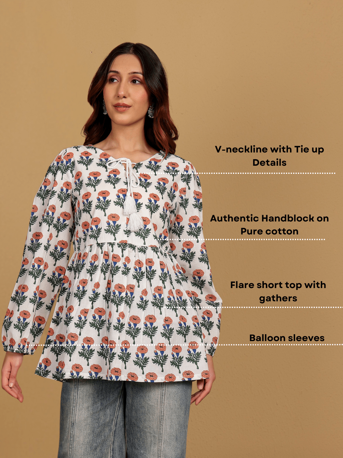 Esha Hand Block Short Cotton Kurti - Chowkhat Lifestyle