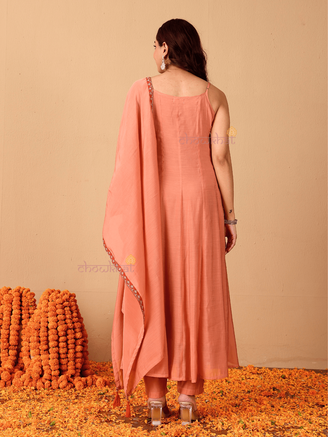 Reya Mul Chanderi 3 Piece Strappy Stitched Suit Set with Adda Work - Chowkhat Lifestyle