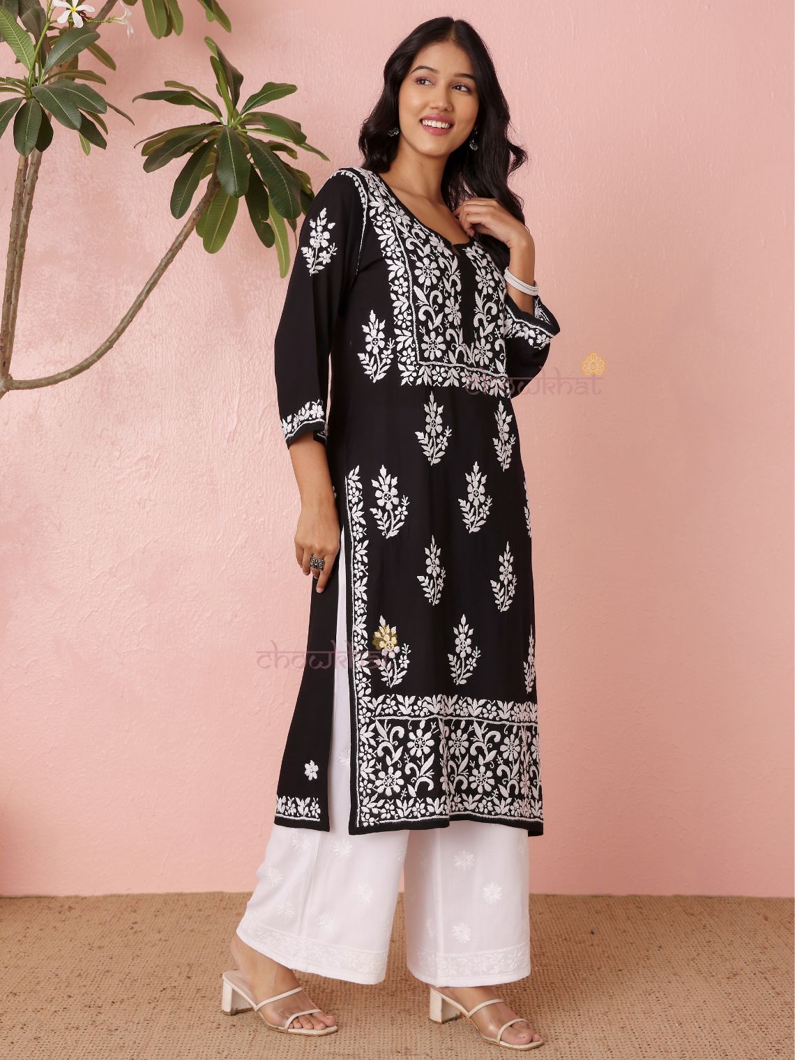 Hania Premium Modal Straight Long Chikankari Kurti