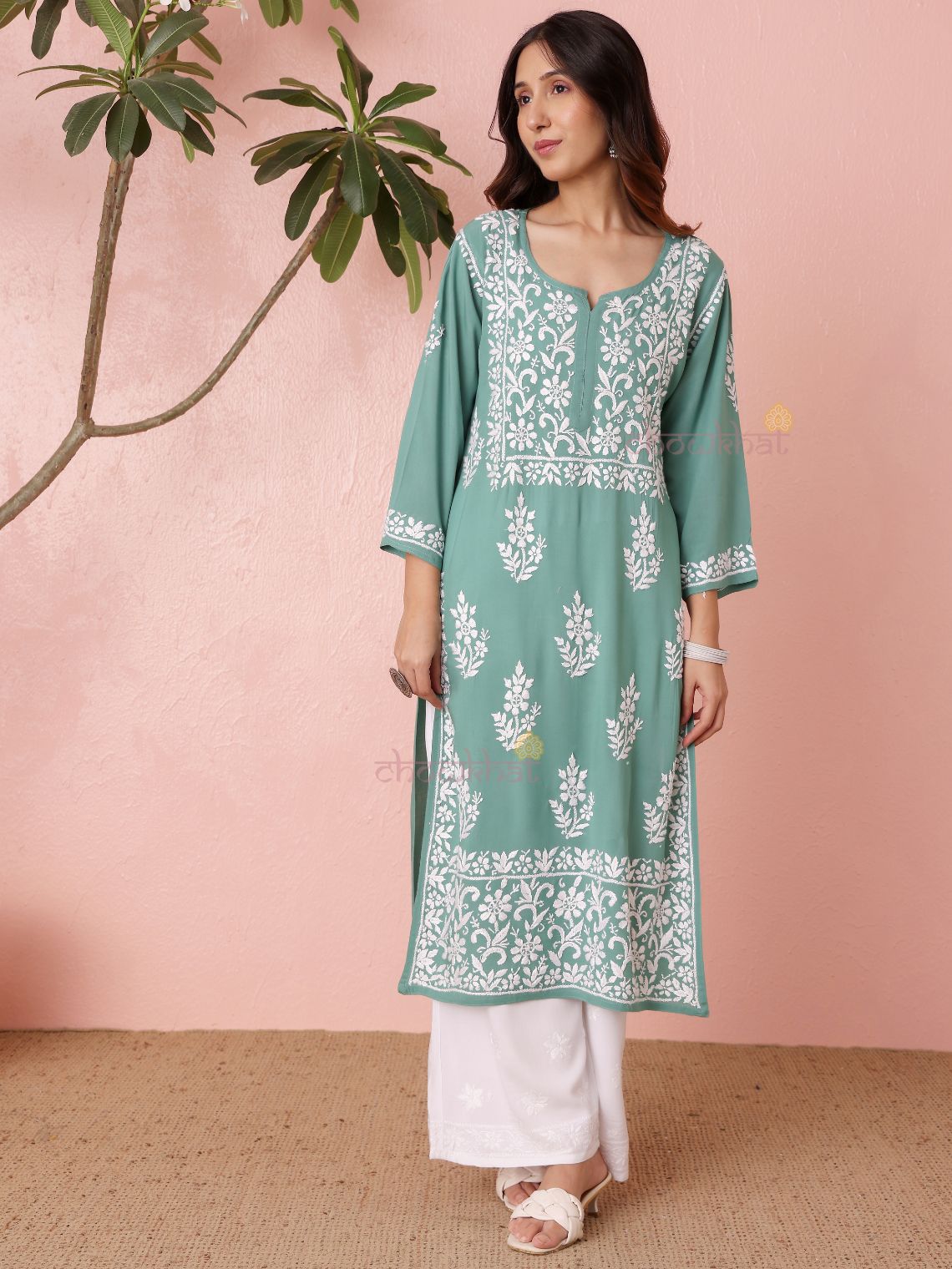 Hania Modal Straight Long Chikankari Kurti - Chowkhat Lifestyle