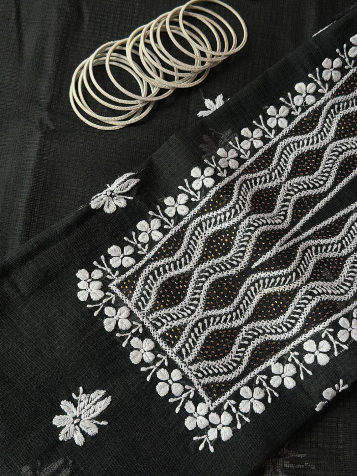Seher Kota Doria Unstitched Chikankari & Mukaish work Suit Set - Chowkhat Lifestyle