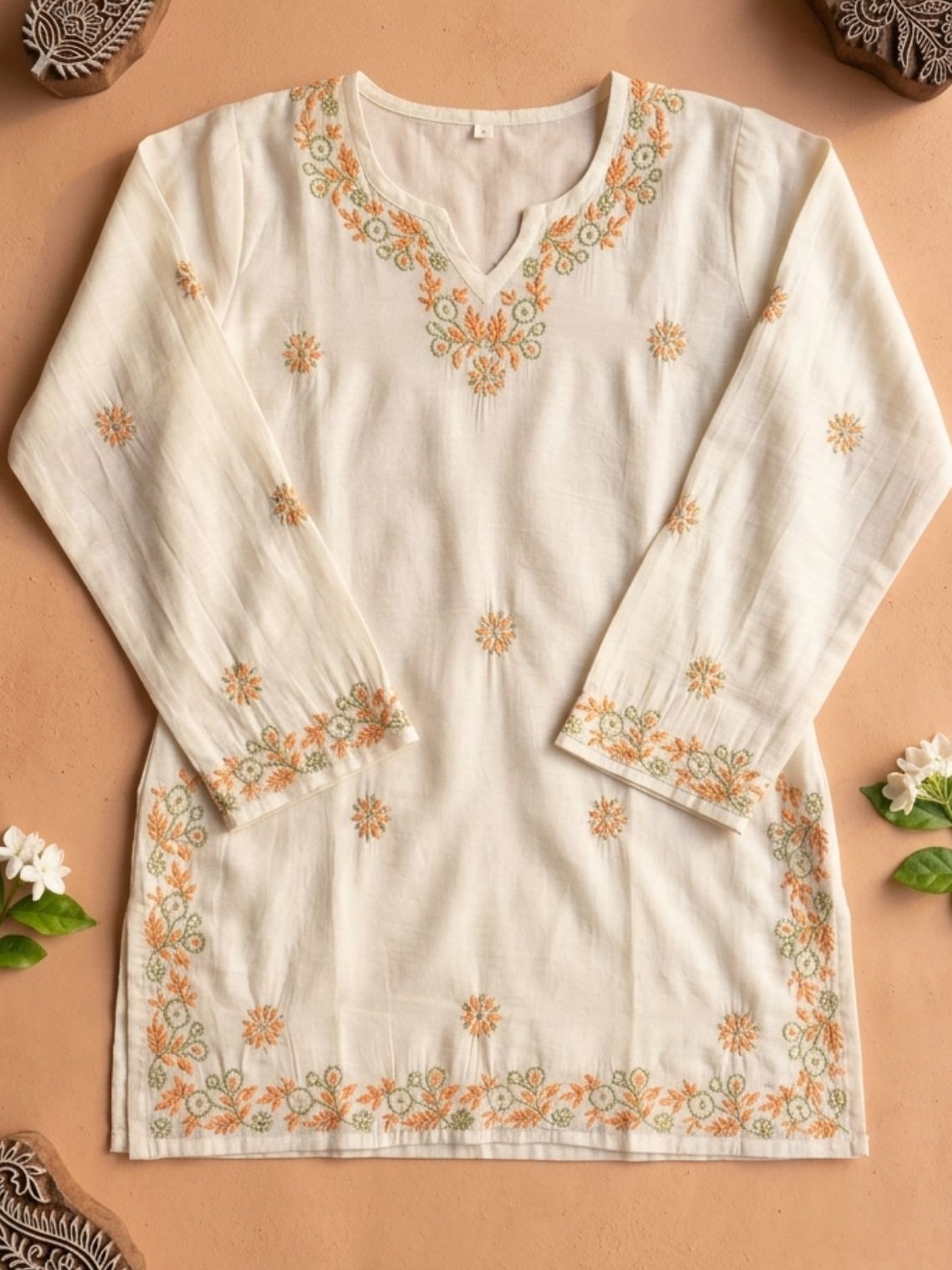 Phool Premium Chanderi Short Chikankari Kurti - Chowkhat Lifestyle