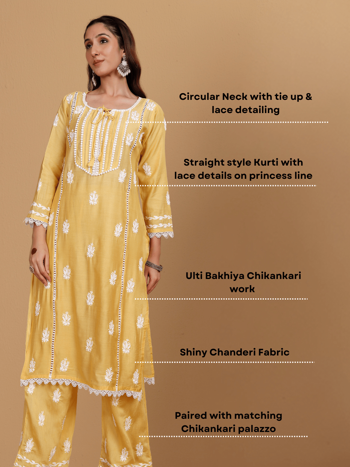 Aayat Premium Chanderi Chikankari Kurti & Palazzo Set with Lace Detaling - Chowkhat Lifestyle