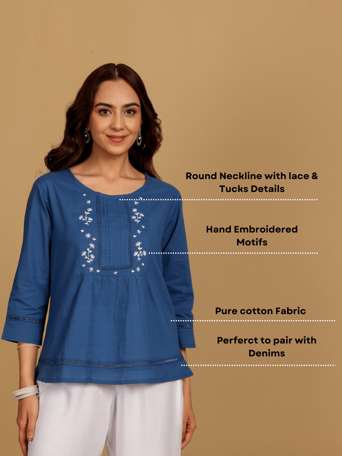 Daisy Hand Embroidered Short Cotton Top - Chowkhat Lifestyle